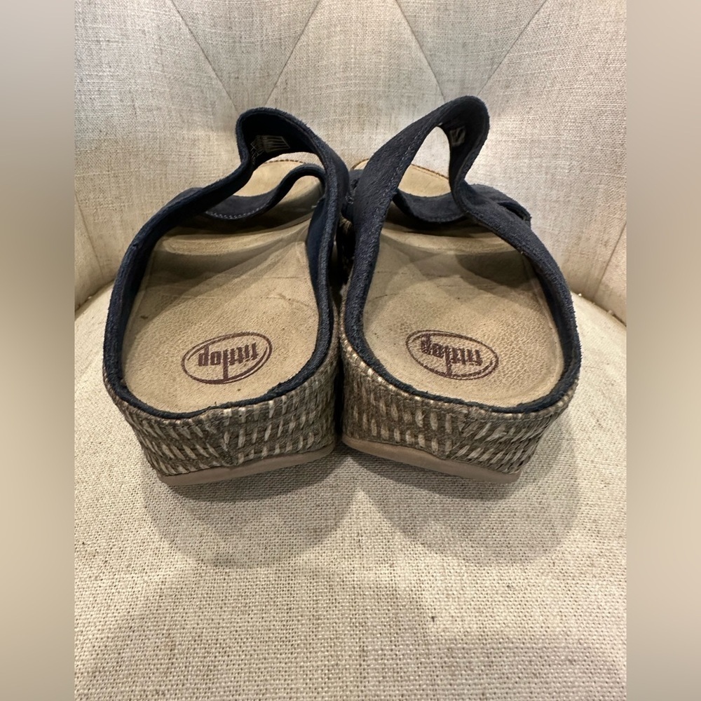 Fitflop Lolla Double Strap Navy Blue Suede Wedge Sandals Shoes Size 11 138-097 - Picture 3 of 5